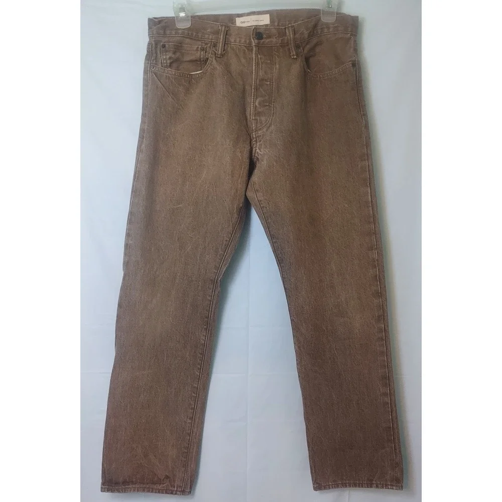 Gap 1969 Mens Straight Selvedge Denim Jeans Brown‎ 34x30 Button Fly